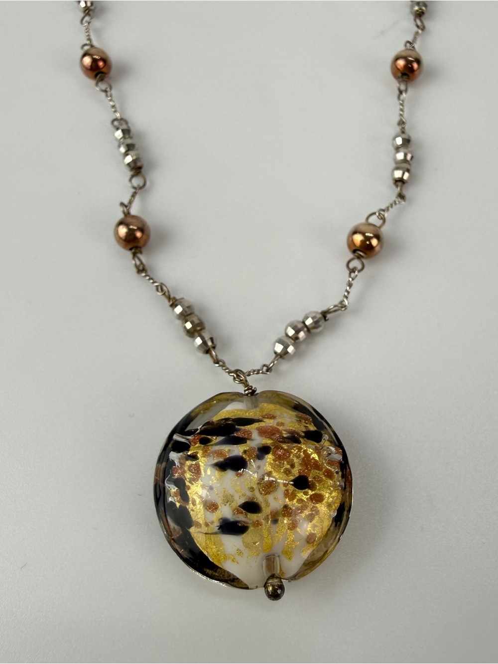 Bolivia Beaded Sterling Silver 925 Necklace Jewelry Art Glass Sphere